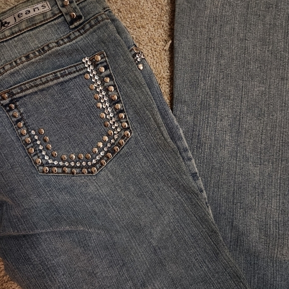 AB Jeans Rhinestone trim Boot cut Flare sz 11 - Picture 2 of 6